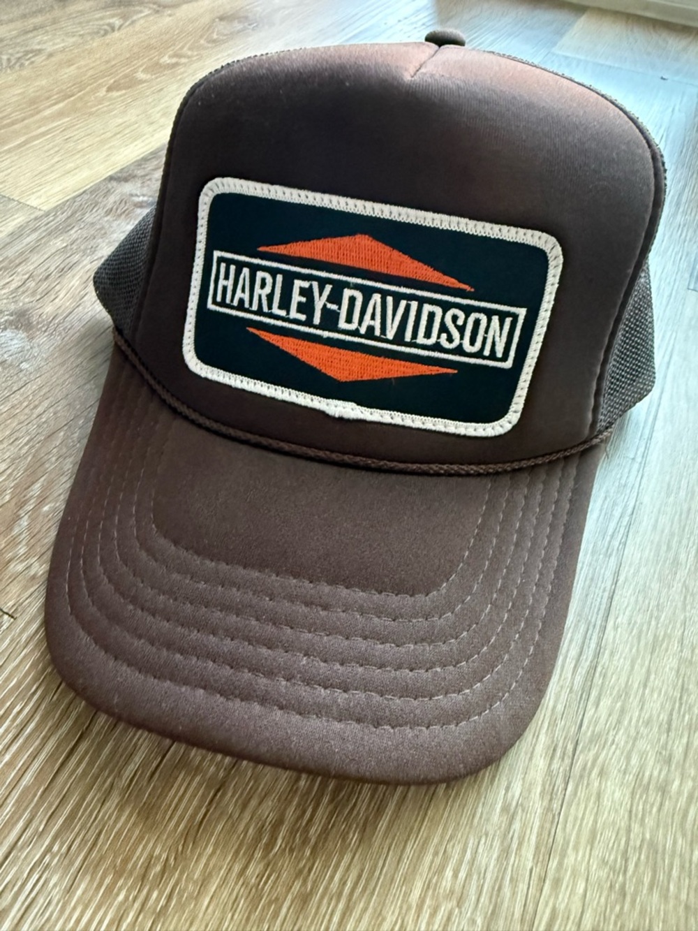 OTTO Brown Trucker Hat with Orange & Black Harley-Davidson Patch